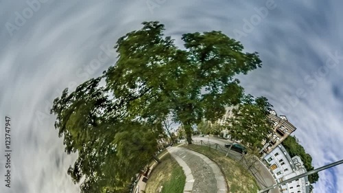 Little Tiny Planet 360 Degree Ivan Franko Theater Kiev Sights Park Nearby White Building Alleys Cars on a Road Tourism in Ukraine Cityscape Blue Sky Sunny photo