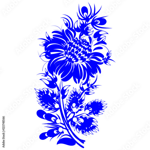 romantic painting flower blue silhouette vector eps10 folk art d