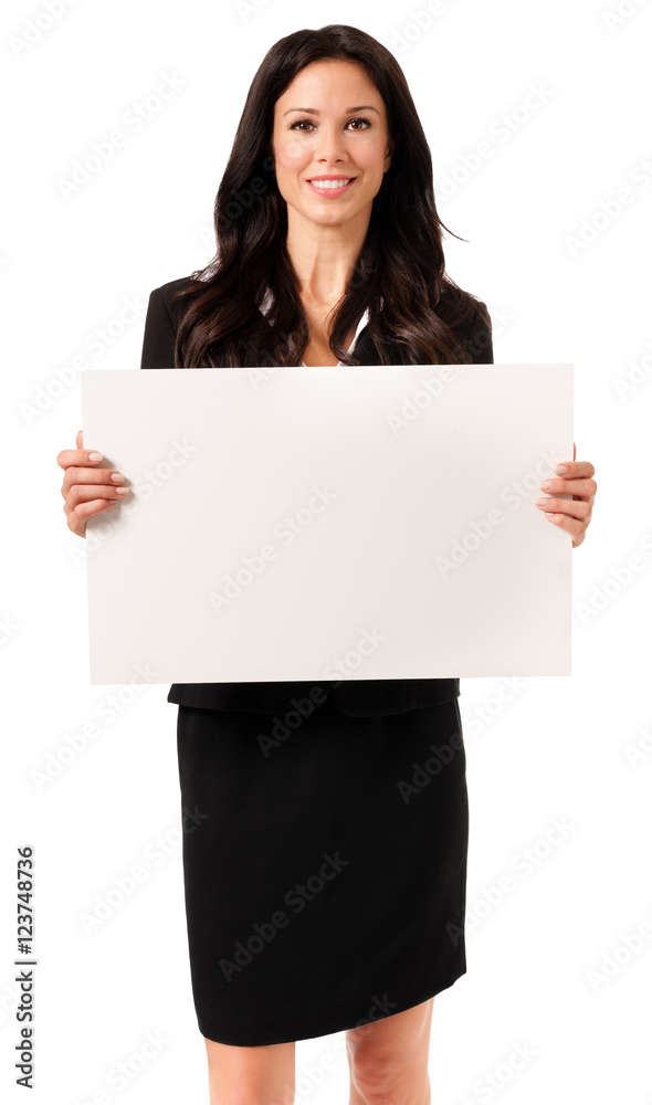 Businesswoman with Blank Sign isolated on White background Businesswoman with Blank Sign isolated on White background
