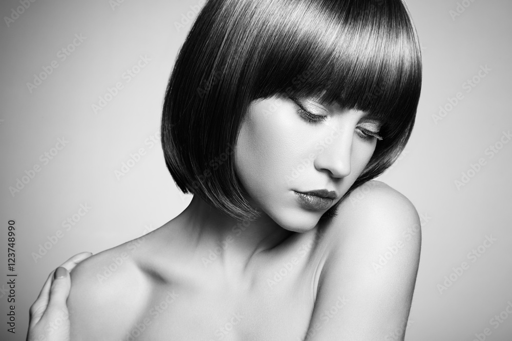 Fototapeta premium Black and white portrait of young beautiful girl