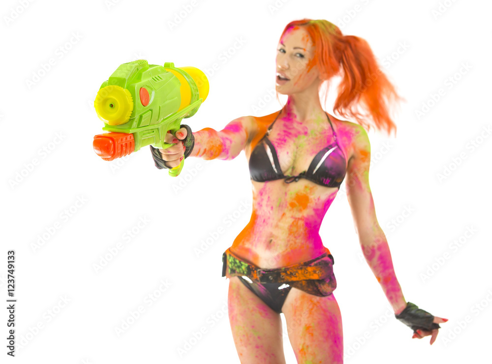 Happy Holi Festival! Crazy Party game - Beautiful Sexy Girl in b Stock  Photo | Adobe Stock