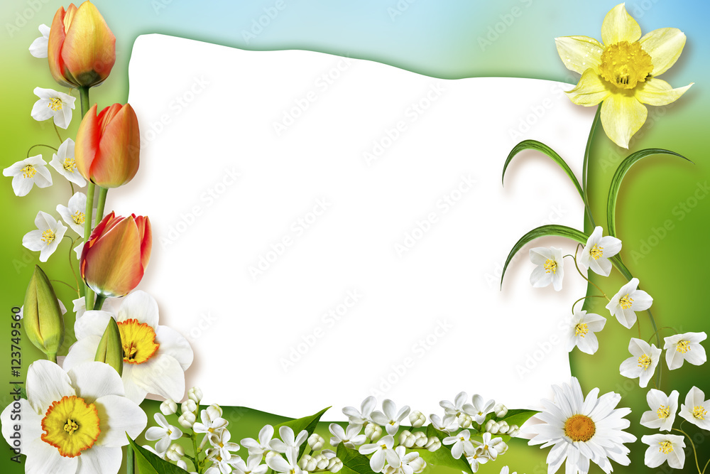 Obraz premium Holiday Spring card. Floral background. Bright colorful flowers.