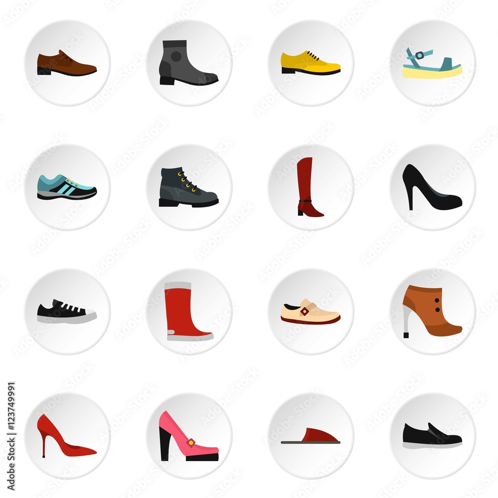 Shoe icons set. Flat illustration of 16 shoe vector icons for web Shoe icons set. Flat illustration of 16 shoe vector icons for web