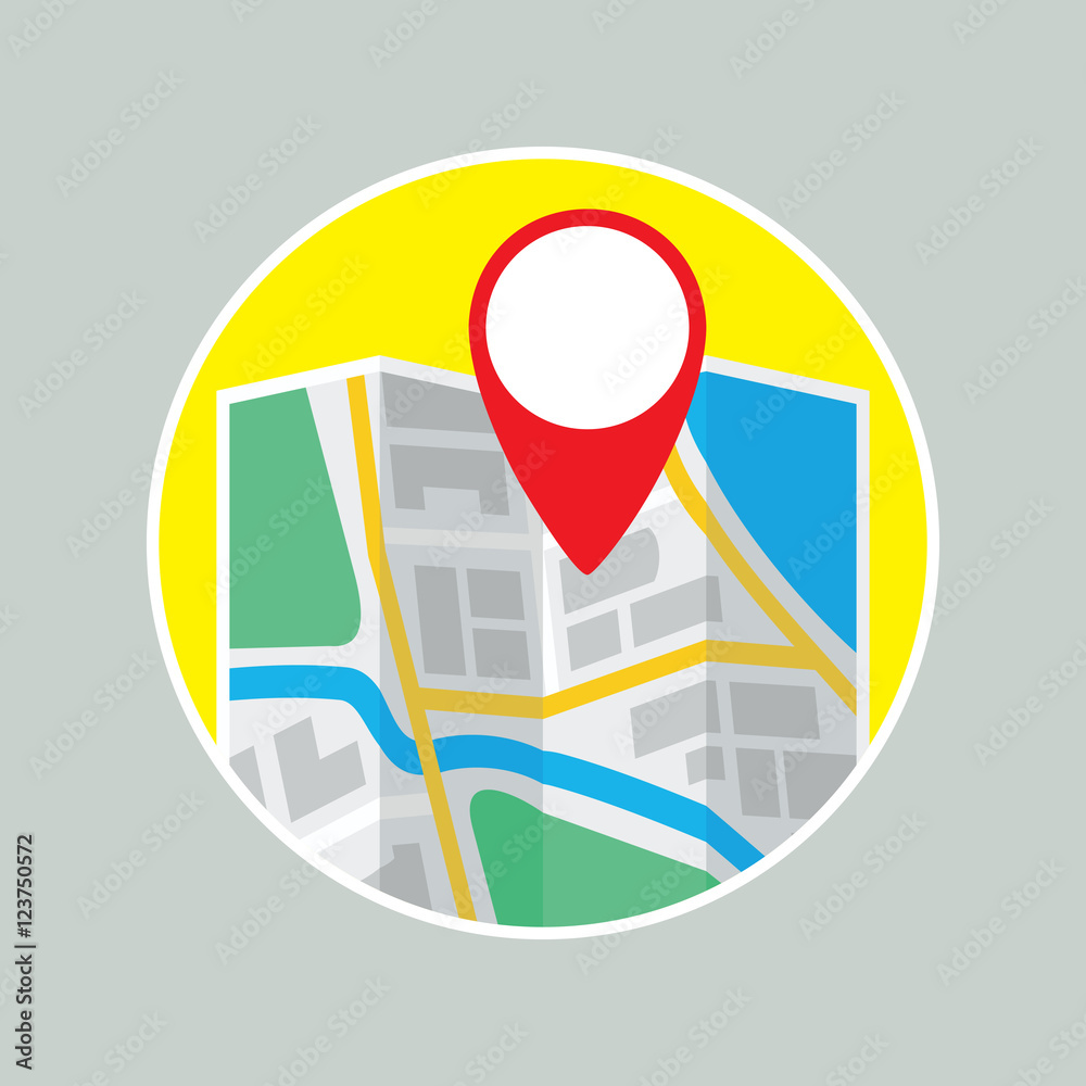 City folding map with GPS location symbol. Colored flat icon. Vector eps8 illustration. City folding map with GPS location symbol. Colored flat icon. Vector eps8 illustration.