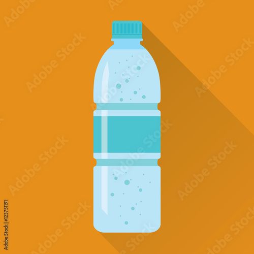 Plastic bottle of fresh sparkling water icon in flat style isolated on orange background. Stylized vector eps10 illustration.