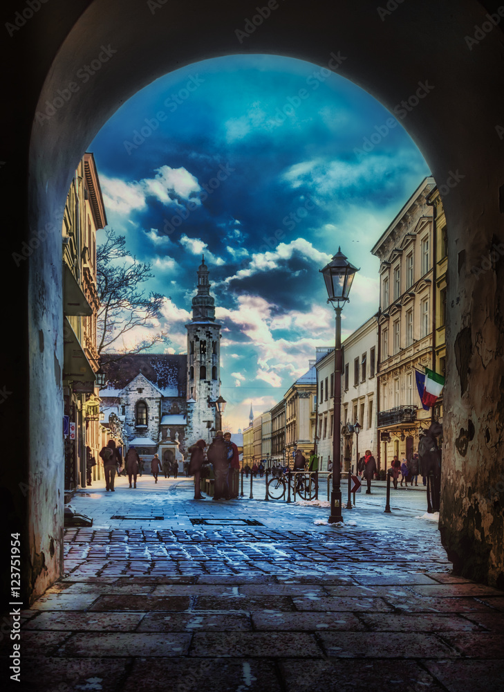 street in Cracow / Cracow ,  in Poland , Europe - obrazy, fototapety, plakaty 