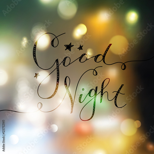 good night lettering, vector handwritten text with stars