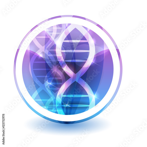 DNA chain sign, round shape colorful overlay flower petals at the background