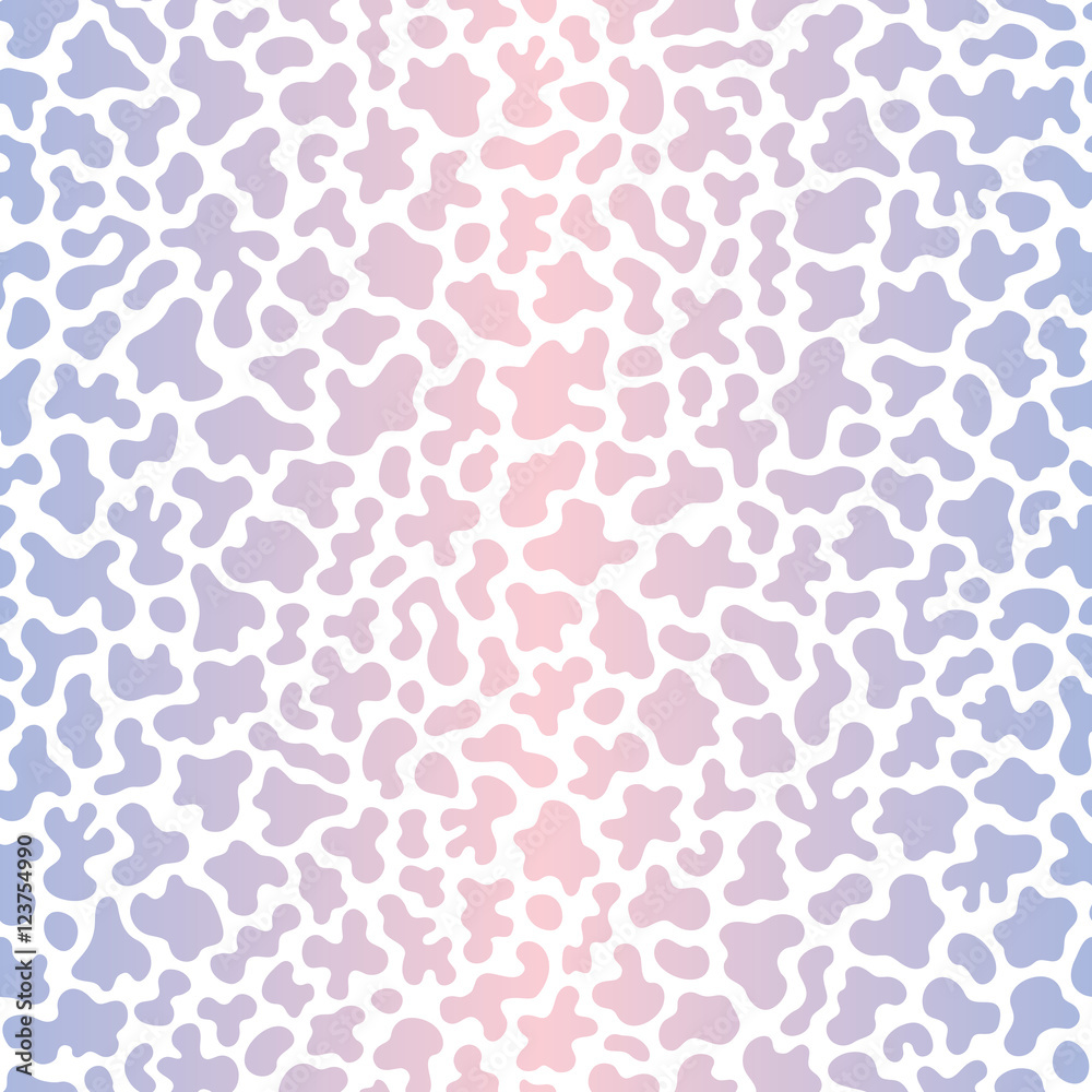 Vector seamless pattern, colorful spots & blots on white background. Abstract endless texture in trendy colors: rose quartz & serenity, soft pink & blue gradient. Editable element for your designs