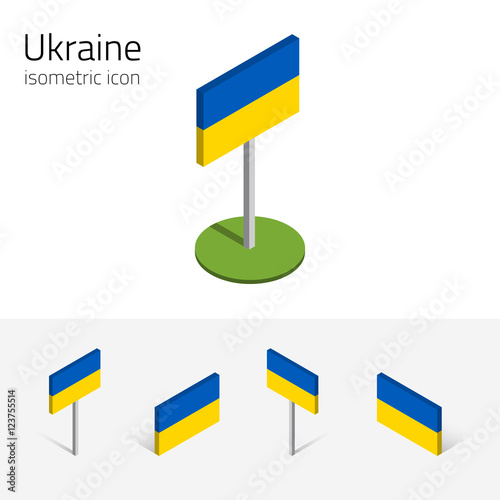 Ukraine flag, vector set of isometric flat icons, 3D style, different views. 100% editable design elements for banner, website, presentation, infographic, poster, card, collage. Eps 10