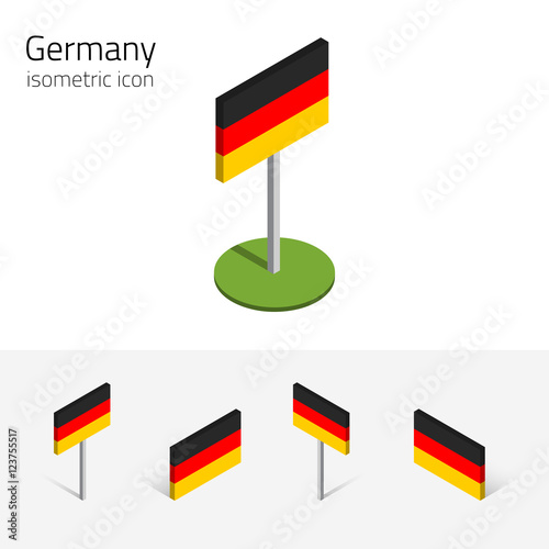 German flag (Federal Republic of Germany), vector set of isometric flat icons, 3D style, different views. Editable design elements for banner, website, presentation, infographic, poster, card. Eps 10