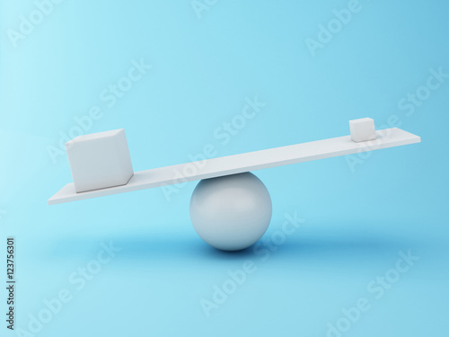 3d Different cubes balancing on a seesaw.