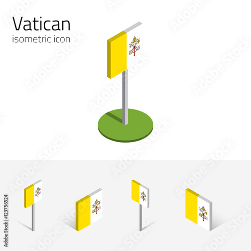 Vatican flag (Vatican City State), vector set of isometric flat icons, 3D style, different views. 100% editable design elements for banner, website, presentation, infographic, poster, map. Eps 10