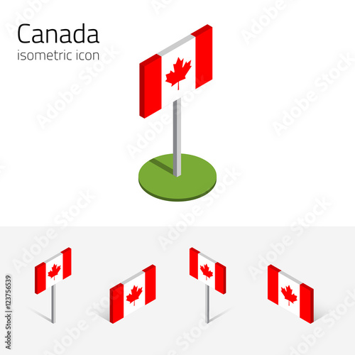Canadian flag, vector set of isometric flat icons, 3D style, different views. 100% editable design elements for banner, website, presentation, infographic, poster, map, collage. Eps 10