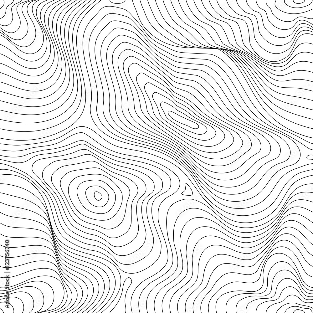 Vector monochrome seamless pattern, curved lines, black & white background. Abstract dynamical rippled surface, visual halftone 3D effect, illusion of movement, curvature. Design for tileable print