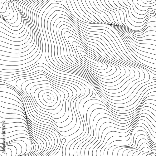 Vector monochrome seamless pattern, curved lines, black & white background. Abstract dynamical rippled surface, visual halftone 3D effect, illusion of movement, curvature. Design for tileable print