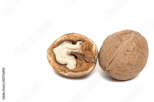 Walnut closeup isolated on white background. Natural health food