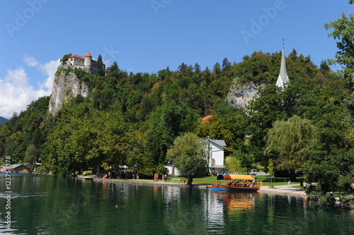 Lake Bled and is overlooked by Bled Castle, Slovenia