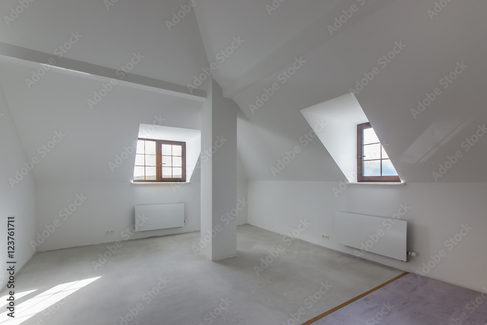 Indoor view of attic without finishing Indoor view of attic without finishing
