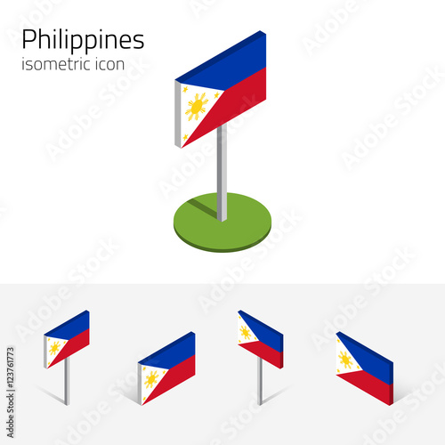 Philippine flag (Republic of the Philippines), vector set of isometric flat icons, 3D style, different views. Editable design elements for banner, website, presentation, infographic, map. Eps 10