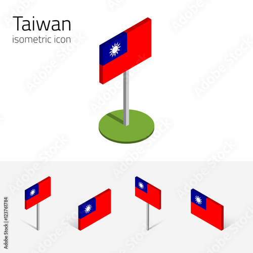 Taiwan flag (Republic of China), vector set of isometric flat icons, 3D style, different views. 100% editable design elements for banner, website, presentation, infographic, poster, map. Eps 10