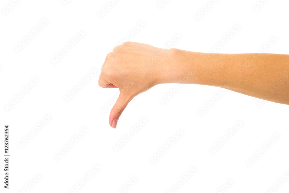 Woman's hand showing thumb down Woman's hand showing thumb down