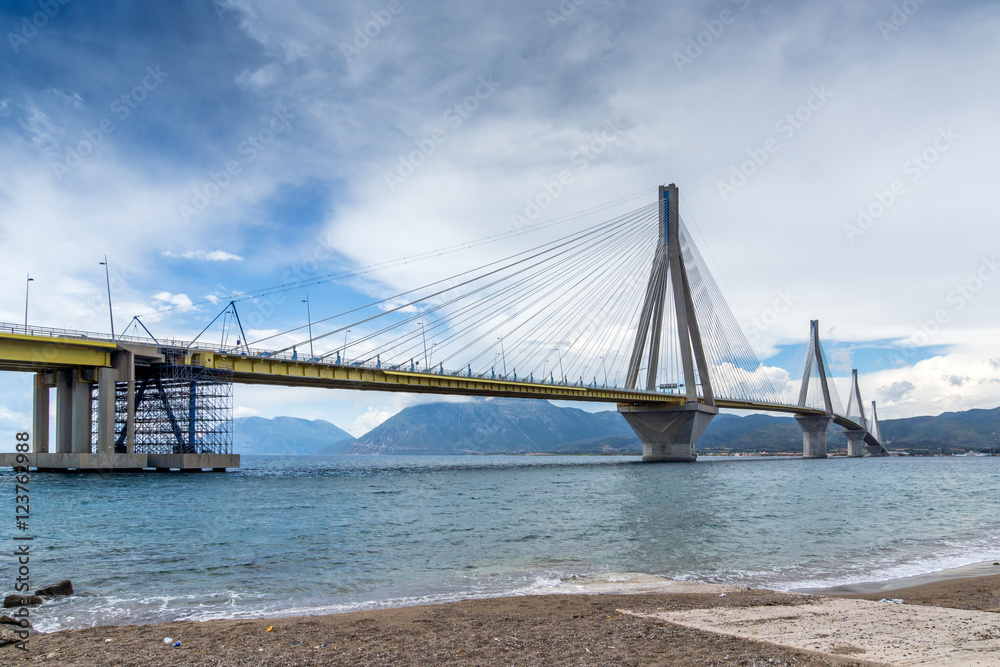 Amazing view of The cable bridge between Rio and Antirrio, Patra, Western Greece Amazing view of The cable bridge between Rio and Antirrio, Patra, Western Greece