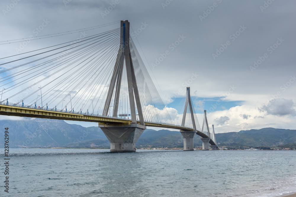 Fototapeta premium Panorama of The cable bridge between Rio and Antirrio, Patra, Western Greece