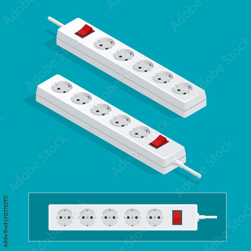 Modern electric extension cord on a white background. Power outlet plug isometric illustration.