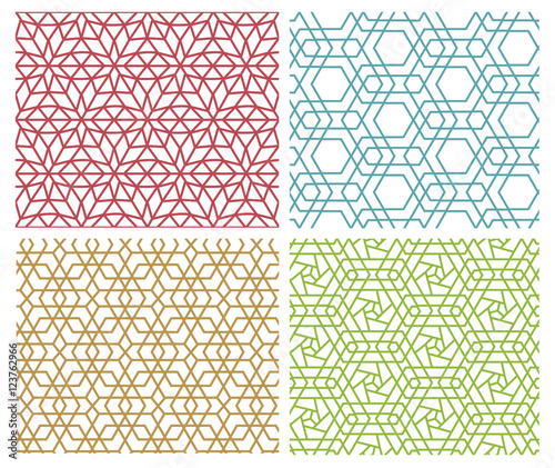 Set of modern seamless mesh line pattern on white