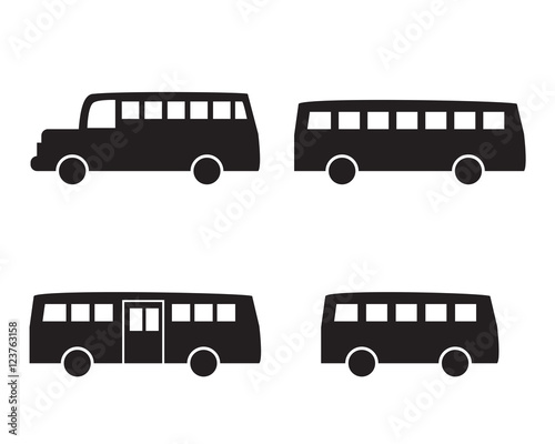 Set of big bus icons in simple silhouette style
