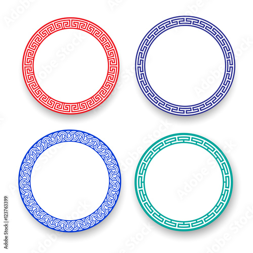 White plate with Chinese pattern, isolated vector