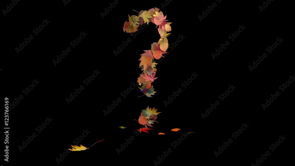 3d rendered animation of a question mark made out of autumn leaves. In / idle / out 3d rendered animation of a question mark made out of autumn leaves. In / idle / out