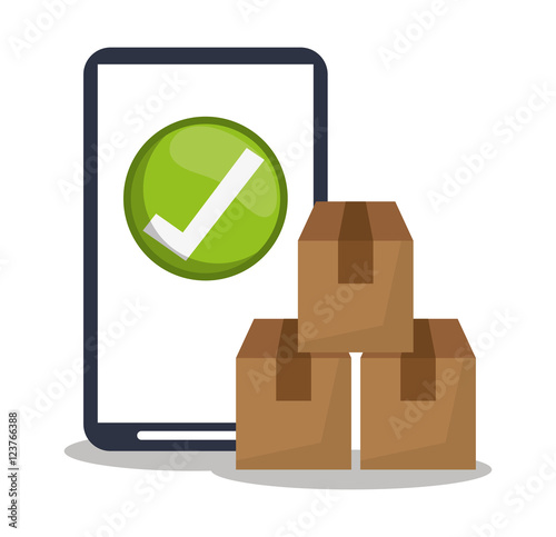 Smartphone and package icon. Delivery shipping logistic and distribution theme. Colorful and isolated design. Vector illustration