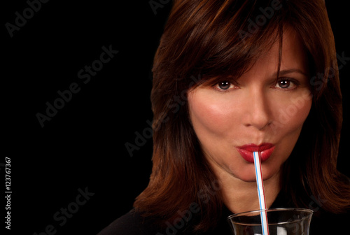 Woman With Straw on Black