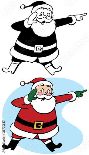 Santa Claus points at something interesting