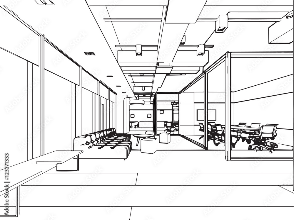 interior outline sketch drawing perspective of a space office interior outline sketch drawing perspective of a space office