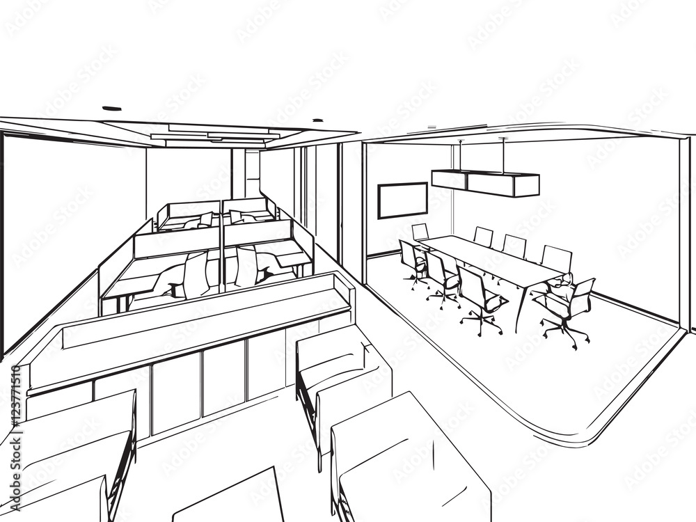 interior outline sketch drawing perspective of a space office interior outline sketch drawing perspective of a space office