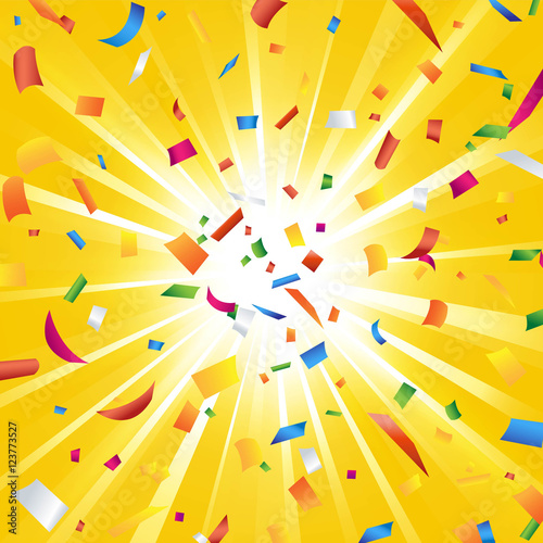 Colorful confetti on sunburst background Vector