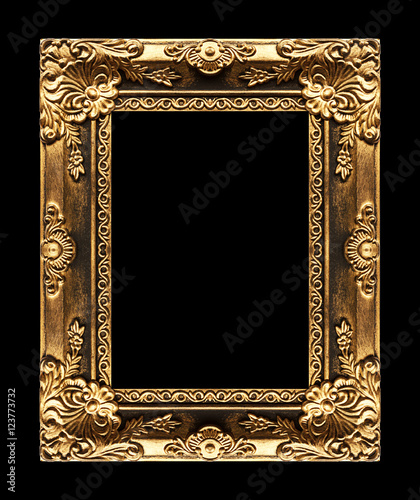 Antique picture gold frame isolated on black background, clippin photo