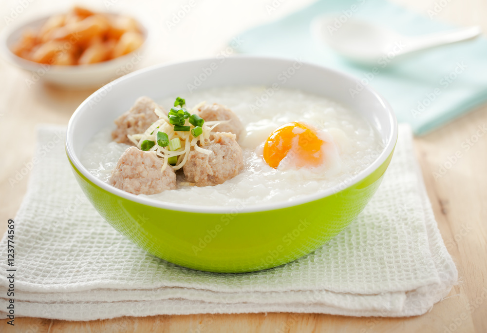 rice porridge with boil pork and egg,thai food rice porridge with boil pork and egg,thai food