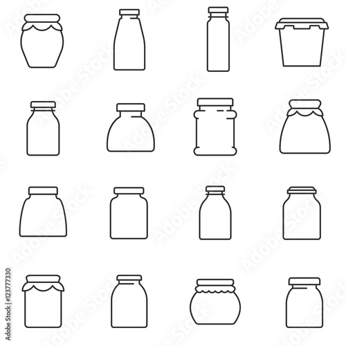 jars, line icons set. Glass jar, symbols collection. empty jar for food storage, vector linear illustration