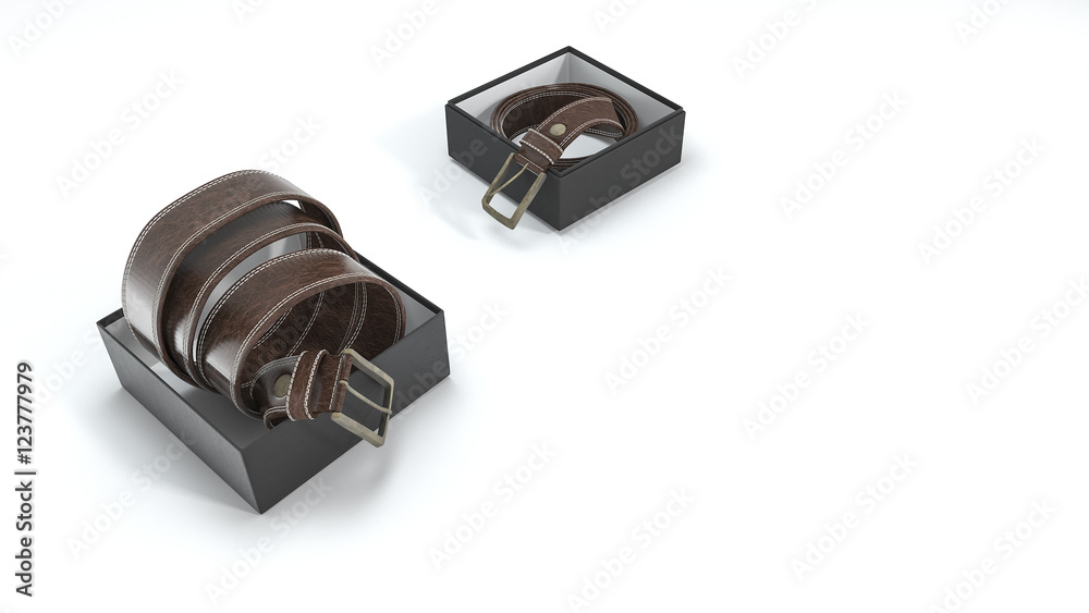 3d rendering brown leather belt in the box 3d rendering brown leather belt in the box