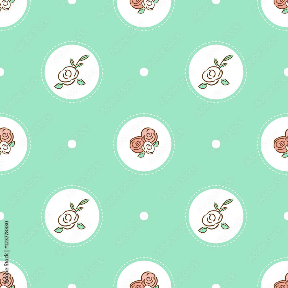 Flower rose pattern seamless vector. Floral background in mint color for scrapbook or wrapping paper.