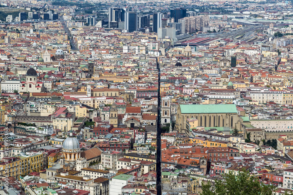 Aerial view of Naples, Italy: The street that divides Naples in two