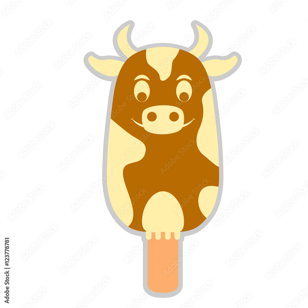 Fototapeta premium Cow ice cream stylized vector illustration style Flat