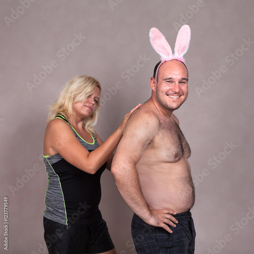Funny couple with bunny ears