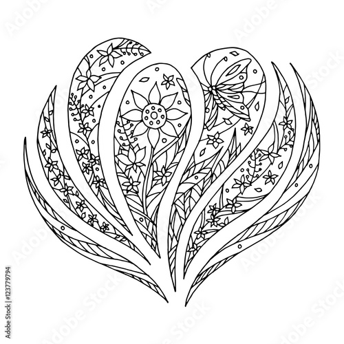 heart symbol hand drawing art line zentangle vector illustration