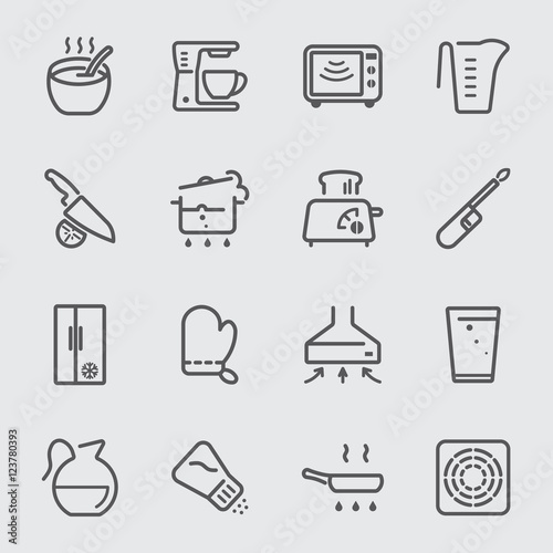 Kitchen Utensils and cooking line icon 1
