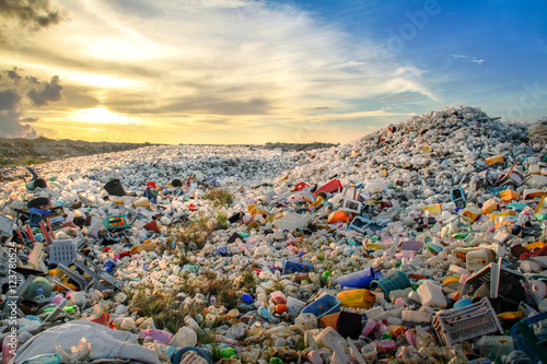 Plastic bottles at landfill photo